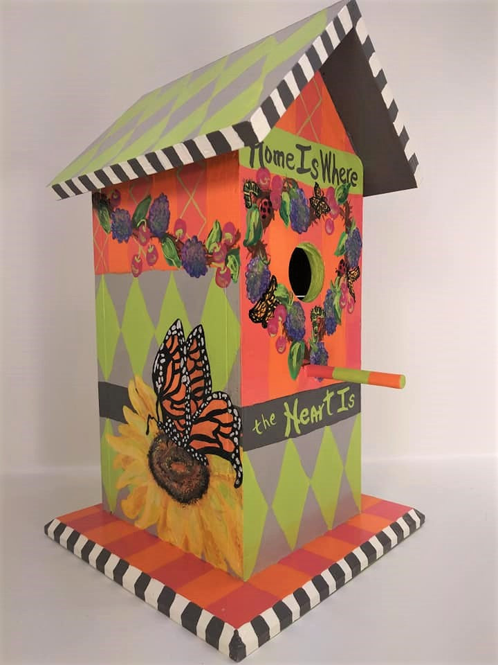 Birdhouse with Sunflowers, Blackberries and Butterflies