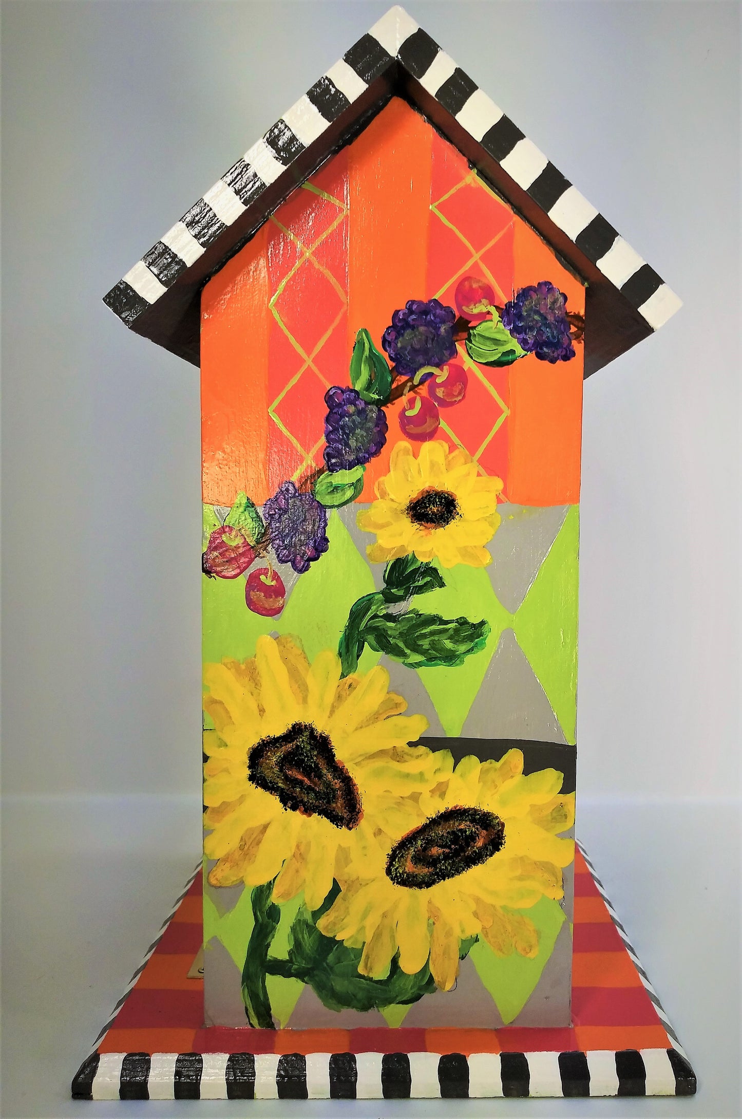 Birdhouse with Sunflowers, Blackberries and Butterflies